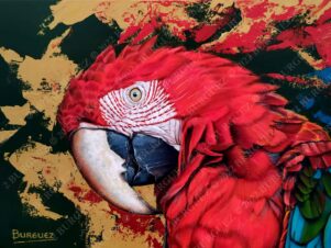 cuadros de guacamayas- Guacamaya o papagayo rojo, ave colorida, arte contemporáneo